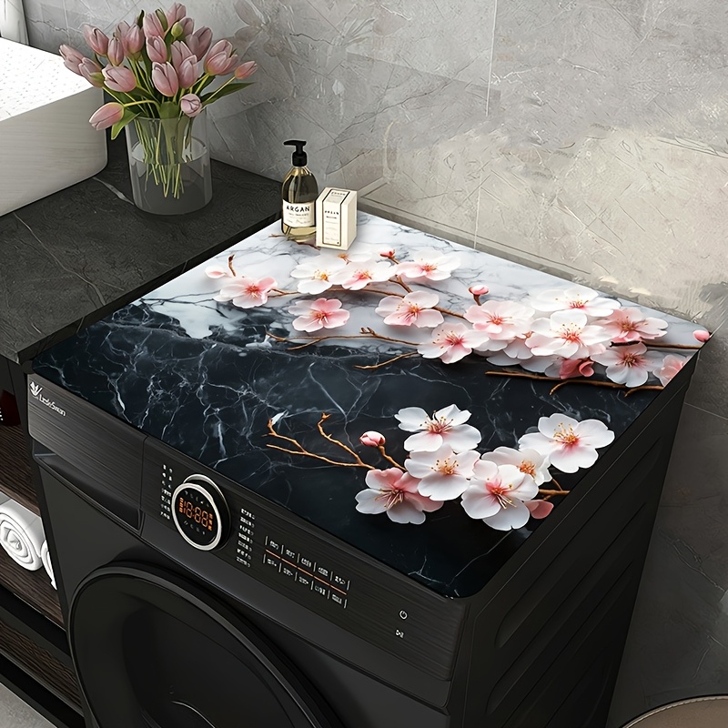 TEMU 1pc Black & Cherry Washing Machine Cover - Durable, And - 23.6x19.6in (60x50cm) - Fits Washers & Dryers, Easy To Clean, Perfect For Laundry Room