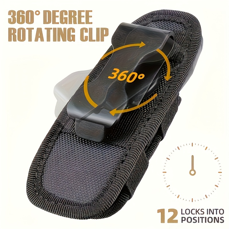1pc Tactical Flashlight Holster With Rotatable Belt Clip - Durable Polyester, 360° Carabiner Reel For Easy Attachment, Ideal For