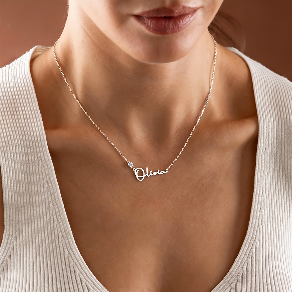 Women's Personalized Stainless Steel Birthstone Name Necklace, Birthday Gift