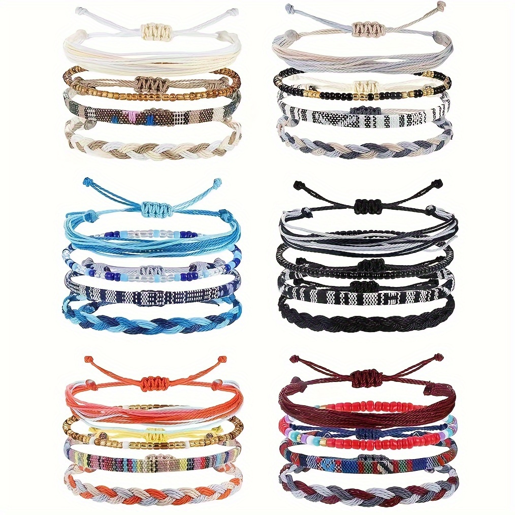 

24-piece Set Fashion Boho - Unisex Beaded Hand-woven Adjustable Synthetic Fiber Rope Wristbands Style F