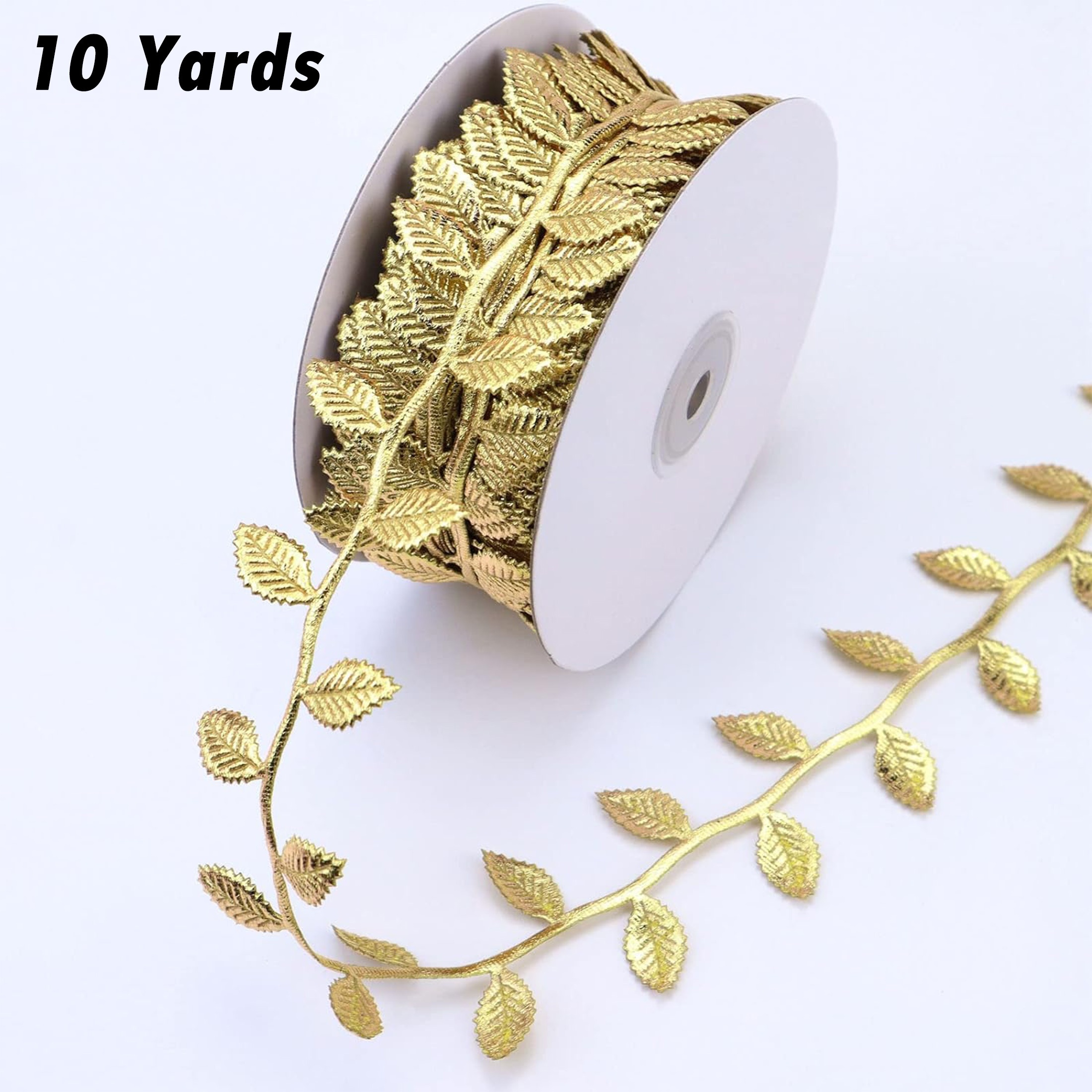 

10 Yards Fabric Gold Rose Leaf Trim Ribbon For Diy Crafts, Gift Wrapping, Wedding Cake, Wreaths, Hair & Clothing Home Decor