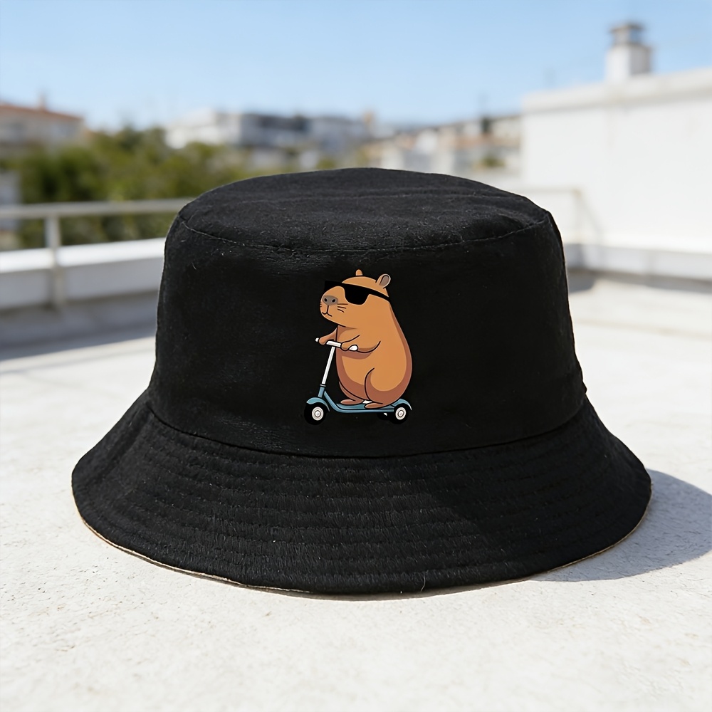 TEMU Fashionable Capybara Print Bucket Hat, Adjustable Breathable Sun Hat, Suitable For Outdoor Sports And Camping, Extra Large And For Larger Head