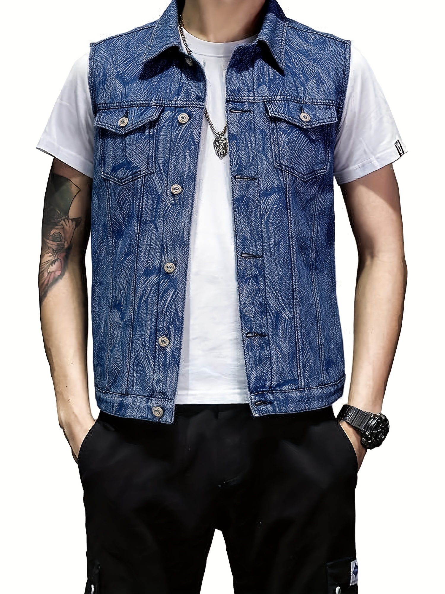 Mezclilla Como Vestir Con Chaleco Casual Hombres Chaleco Denim