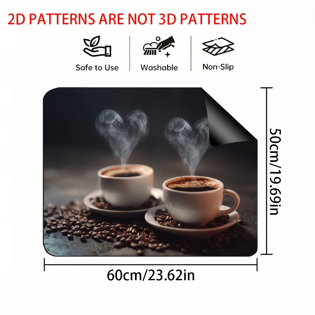 TEMU 1pc, 2d Flat Printed Stove Protector Mat Featuring Espresso And Heart Steam Art, Ideal For Stylish Kitchen Decor, Stove , Ceramic Stove Safety,