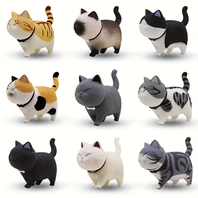 TEMU 9pcs Miniature Cat Statue Set, Cute Pvc Simulated Kittens, Ideal For Car Dashboard, Cake Decoration, Desktop Display, Feline Decorations