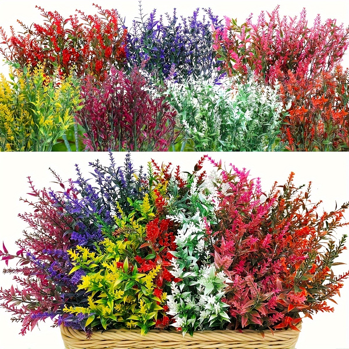 

12pcs Artificial Plants, Mixed Color Plastic Lavender Fake Flowers, Uv Resistant Flower For Outdoor Garden Yard Decor