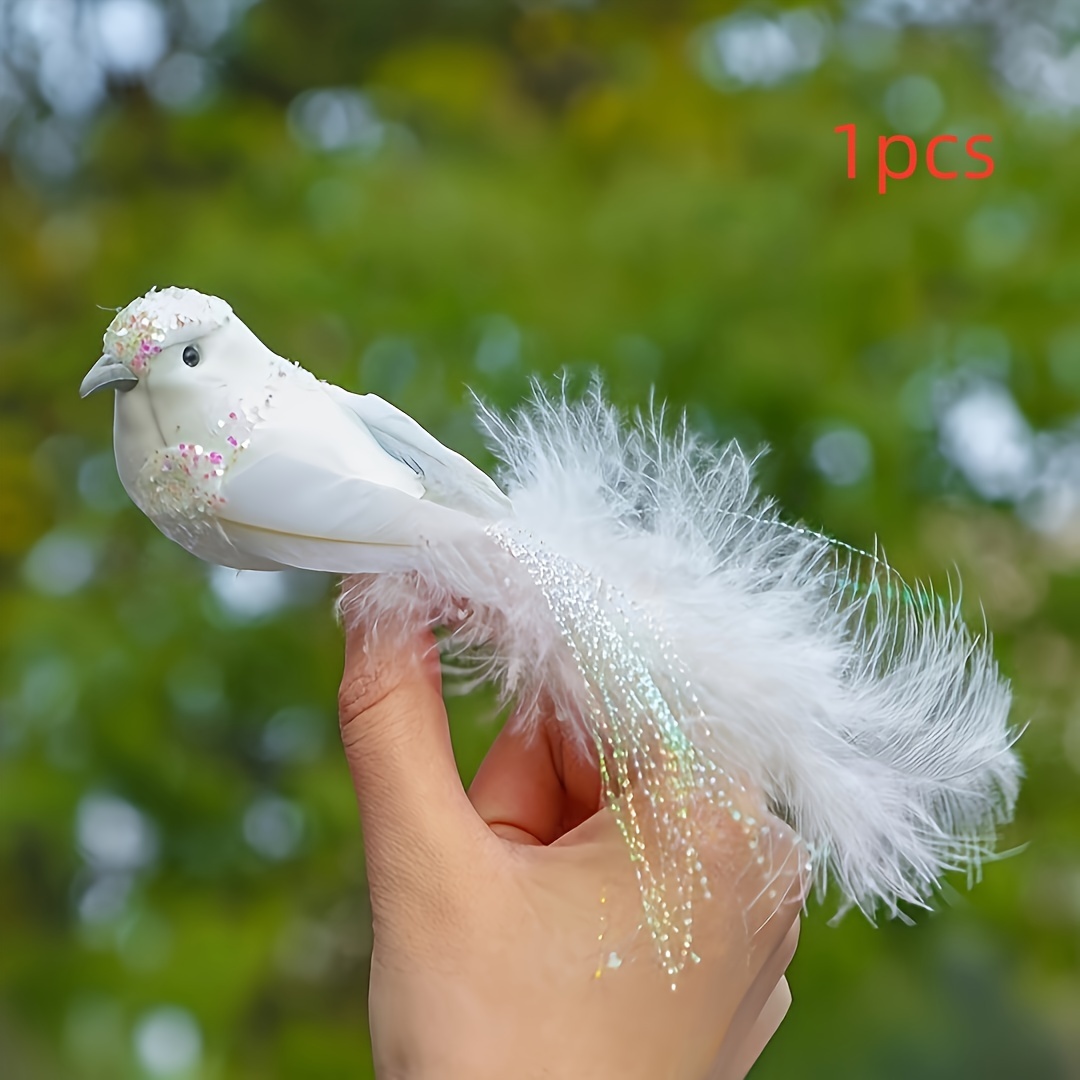 1pc Artificial Christmas Pigeon With Clip, White Feather Christmas Tree Decoration Wreath Decoration Supplies, Crafts Suitable For Party And Wedding Decor