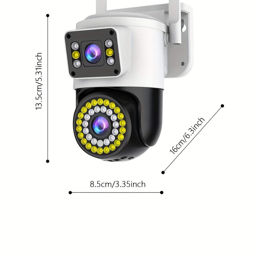 4mp outdoor security camera with dual lens pan-tilt (355° ptz) & tracking, audio, smart wireless wifi, night vision, usb-powered wireless surveillance system, app control, sd/cloud storage for /business cctv camera Product details 3