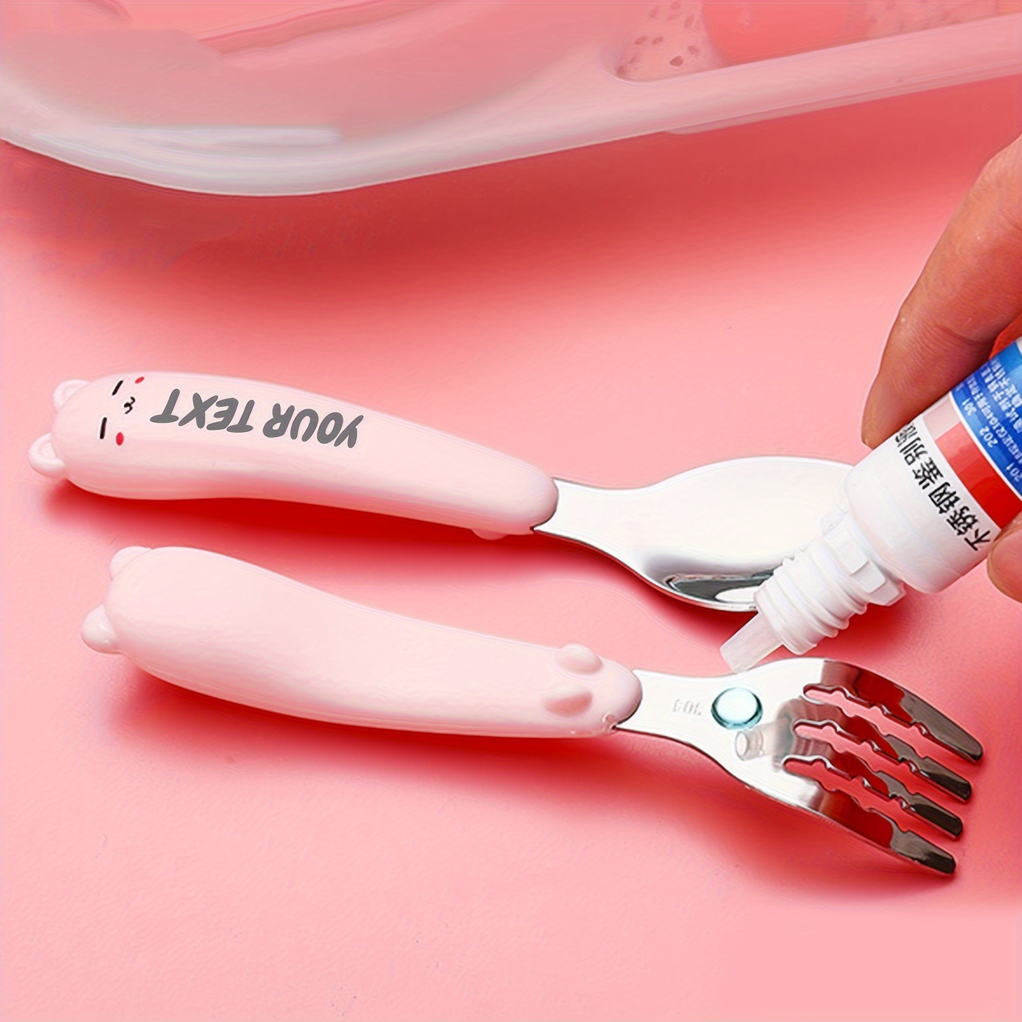 personalised engraved name stainless steel cutlery 2pcs set set solid colour with   cute and simple Product details 1
