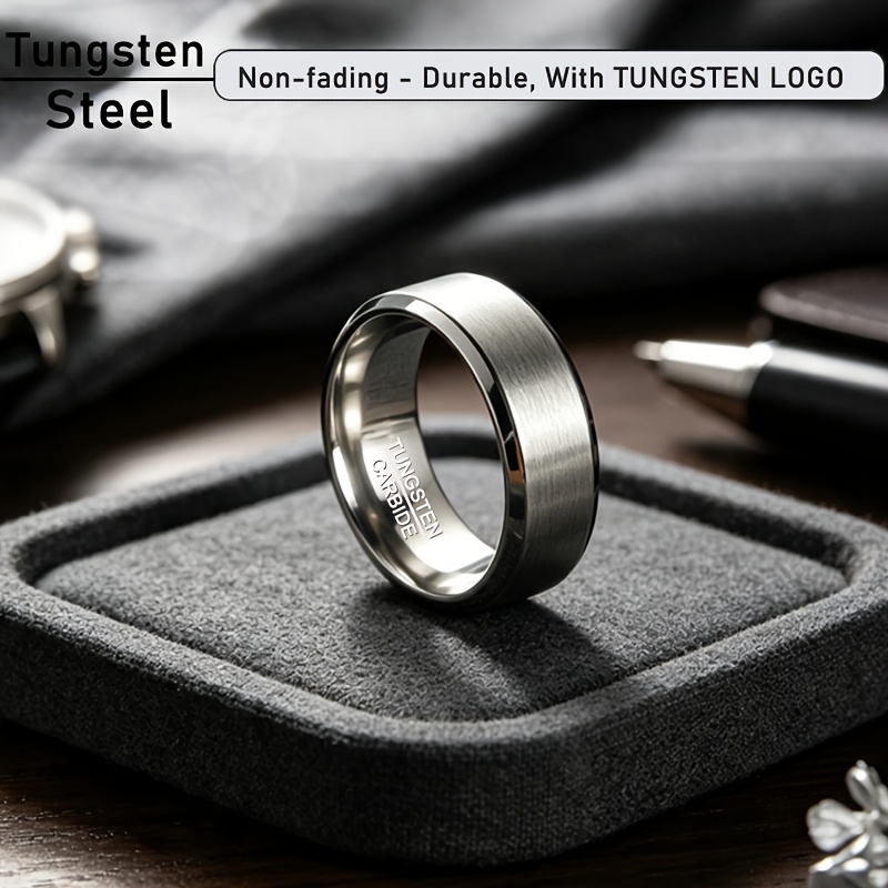TEMU 1pc Unisex Non-fading Ring, 6mm Wide Silvery Steel Matte Beveled Frosted Ring Trendy Cool Luxurious Grand Individual Rock Hip-hop Style Fashion