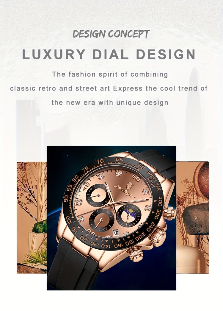 s waterproof quartz watch rose golden luminous calendar timer silicone strap business fashion style ideal for students professionals details 1