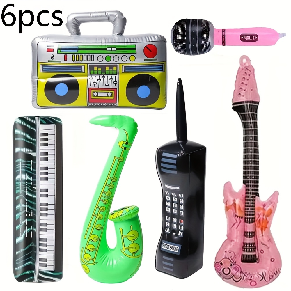 

Ensemble de 6 cadeaux gonflables pour fête de , microphone gonflable, téléphone, accessoires de fête de guitare, décorations des années 80 et 90.