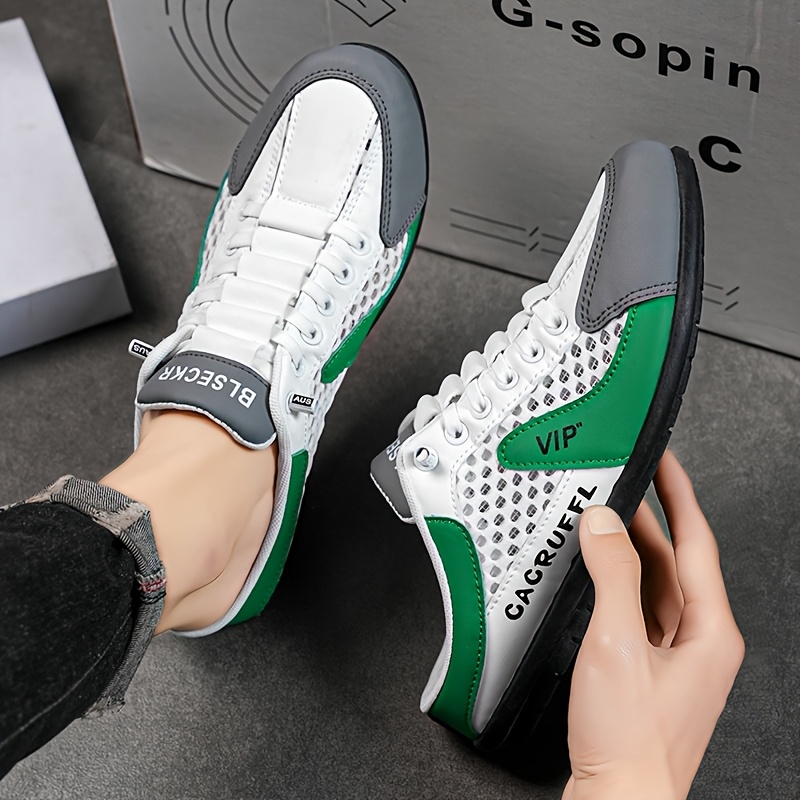 1 Pair of Men's Stylish Slip-On Casual Shoes - Comfortable and Convenient Athletic Sandals with Breathable Fabric Lining, Smooth Upper, Durable Sole in Khaki/Grey/White-Green - Suitable for Indoor, Vacation, Casual Attire