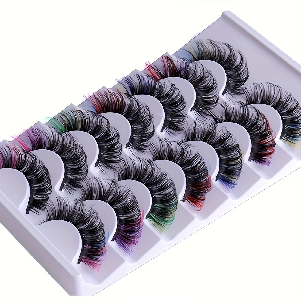 Image of 7 Pairs Of New European And American Colorful False Eyelashes, Natural Multi-layered And Thick Eyelashes -rainbow