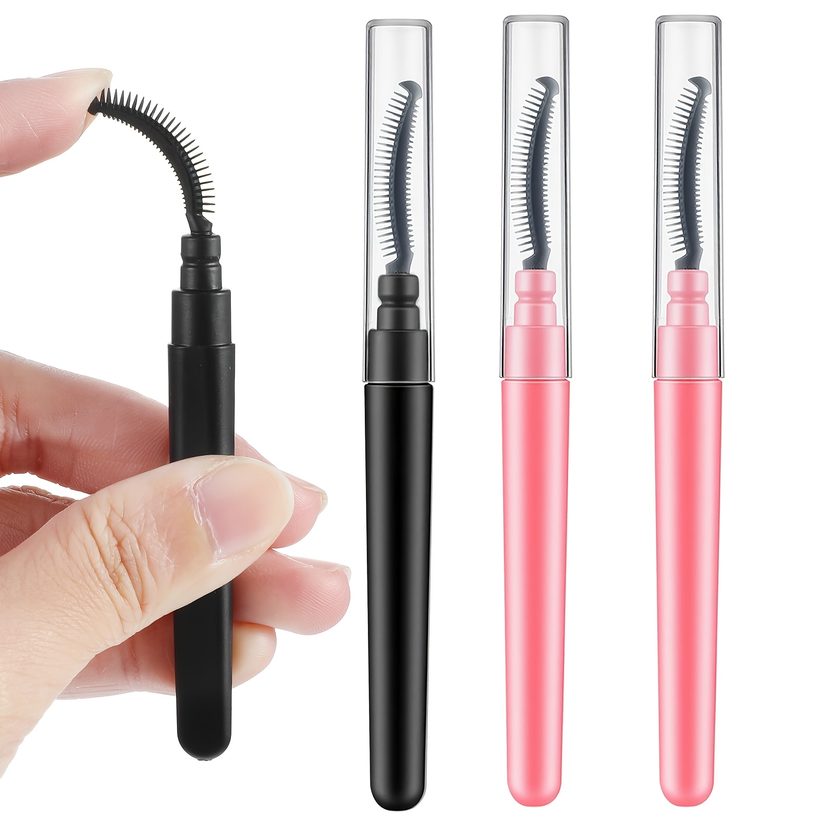 TEMU Herramienta para pestañas, cepillo para pestañas, cepillo para cejas, fijador de pestañas, con peine separador de pestañas (Rosa, Negro)