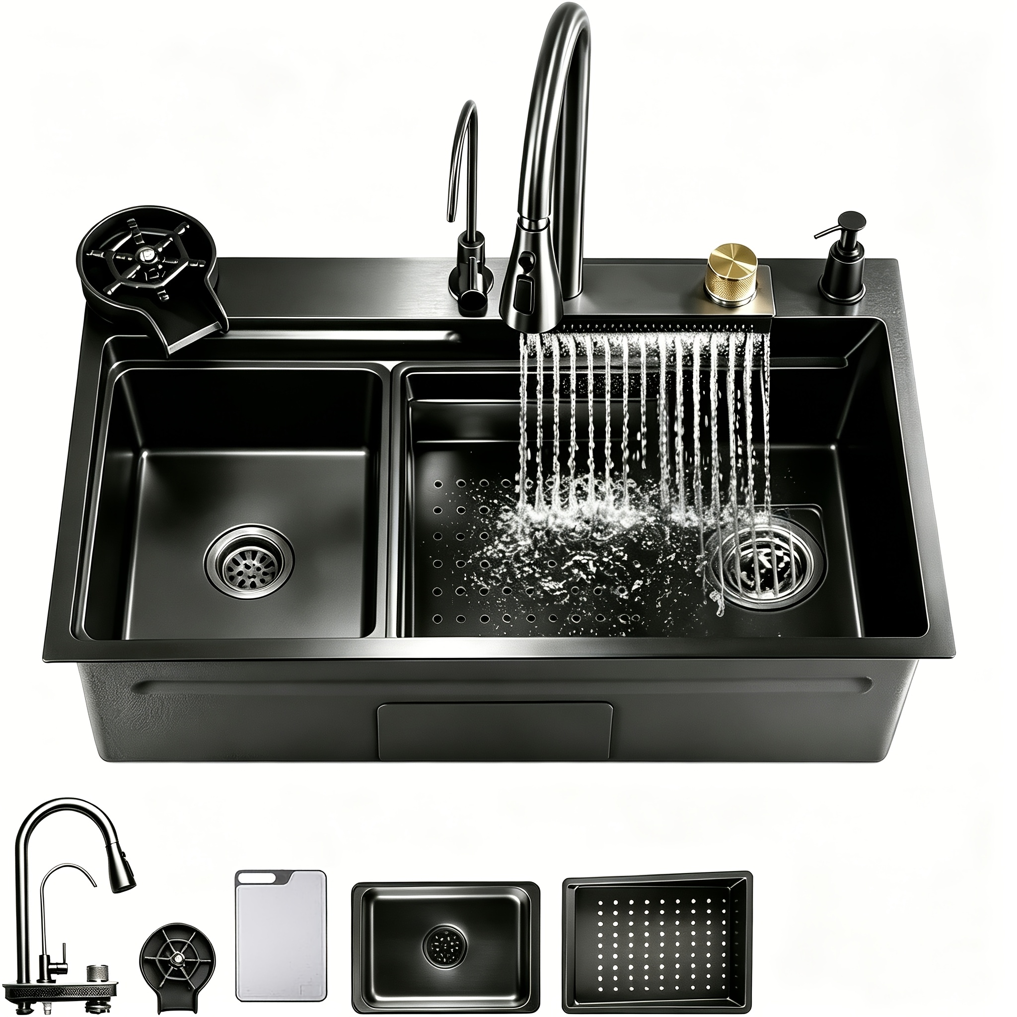 Kitchen Sink, Built-in Sink, Stainless Steel, Rectangular 60 X 46cm, Kitchen Sink With Draining Rack, Strainer Basket, Cutting Board, Siphon And Sink, Gun Gray