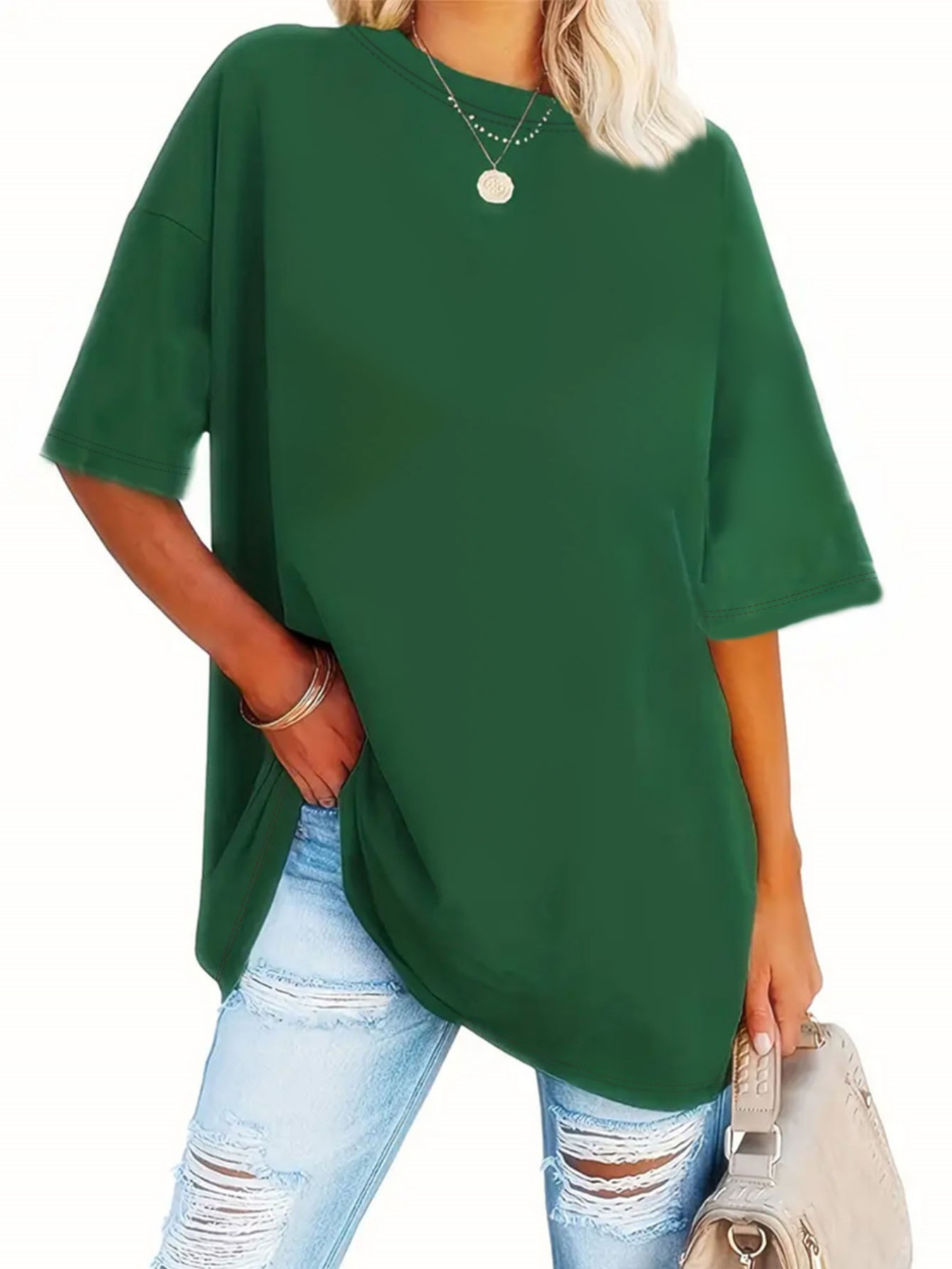 a very trendy solid color womens fashion t shirt   perfect for spring and summer and versatile     and all body types