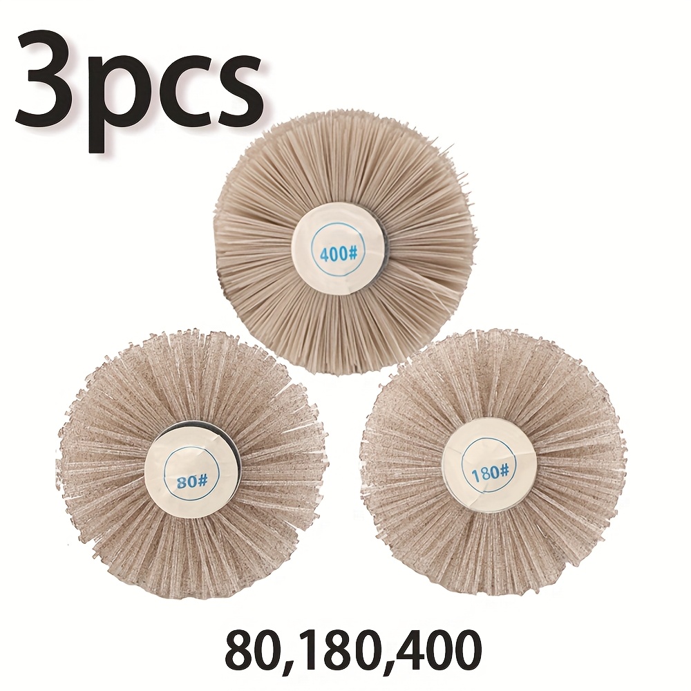 Image of 3pcs Set, Nylon Polishing Flower Head Grinding Wire, Furniture Wood Carving Root Carving Relief Wear-resistant Tool, Polishing Brushes 80/180/400 Grit, Nylon Sanding Wheels Rotary Tools