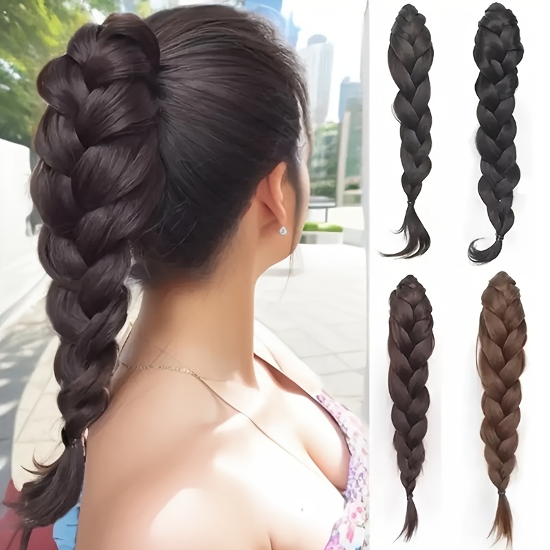 

Elegant Women's Hand-woven Synthetic Clip Ponytail - Style In Black, Brown, Blonde | Chic Braided Hairpiece For All Hair Types, Hair Accessories