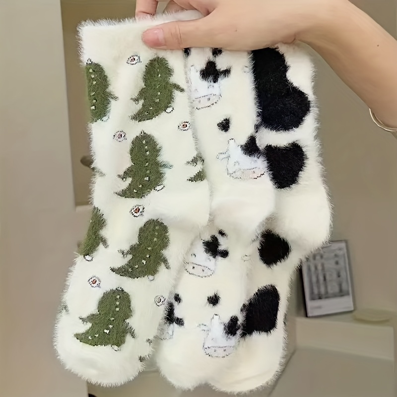 E-shop 3 Paar Nerz-Samt Socken für Damen, Herbst und Winter, mit Fleece, verdickte Cartoon warme Bodensocken, Schwangerschafts-Socken zum Schlafen zu