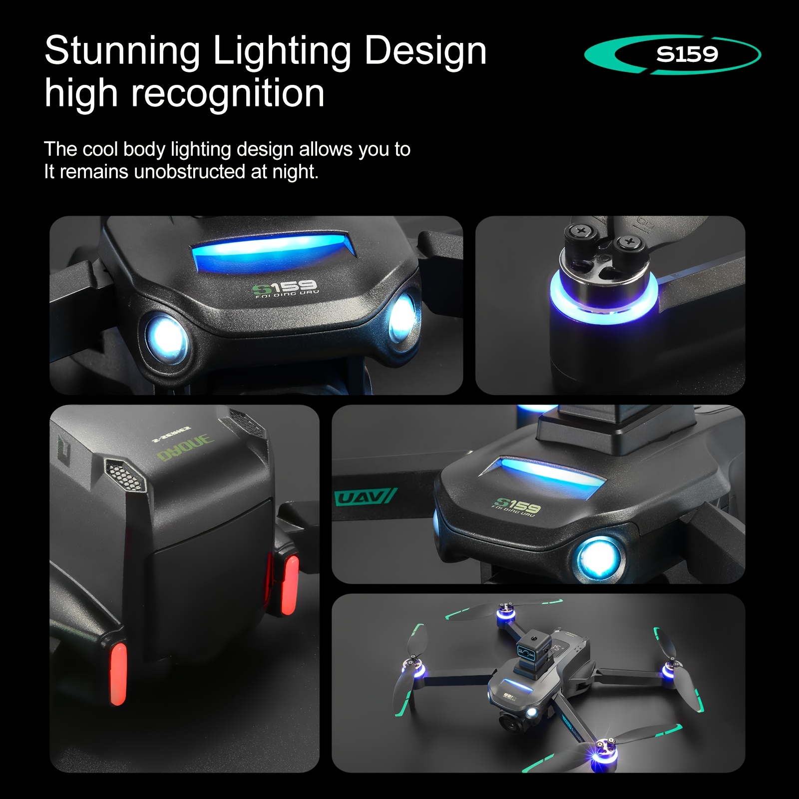 Dron S159 z GPS, podwójną kamerą i em, pozycjonowanie optycznym przepływem – stabilne loty, bezszczotkowy silnik, inteligentne unikanie przeszkód, wyświetlacz baterii, składany design, idealny prezent na święta lub urodziny