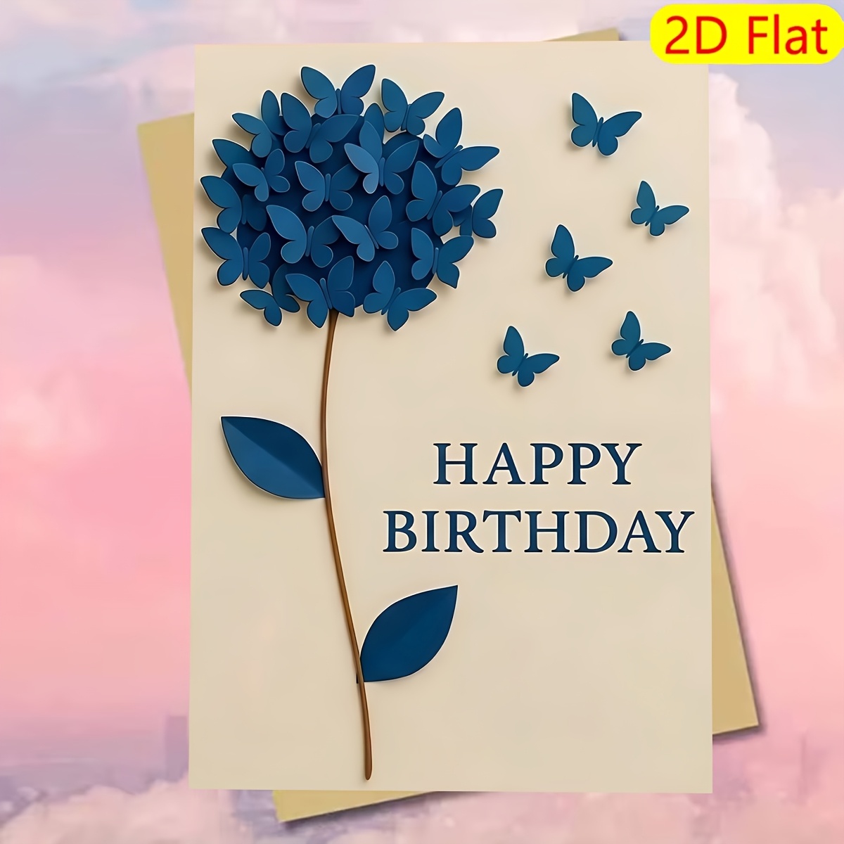 TEMU 1pc 2d Fun Birthday Card Featuring A Blue Bouquet And Design—a Wonderful Gift For . This Card Is Suitable For Small Businesses And Of Durable