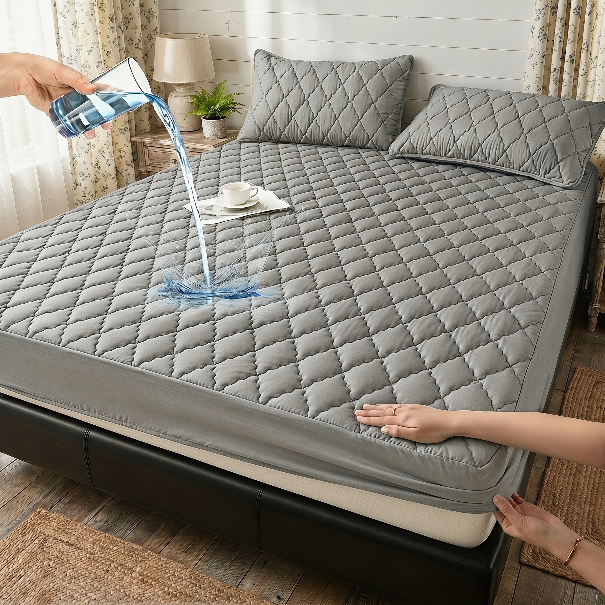 TEMU 1pc Waterproof And Stain-resistant Mattress Protector, Cool And Skin-friendly, Breathable. Suitable For , Deep Pocket Up To 15 Inches, Without