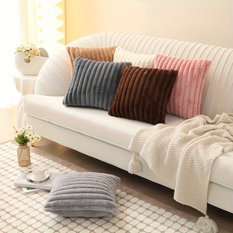 

Pack Of 2, Faux Fur Plush Decorative Throw Pillow Covers Fuzzy Striped Soft Pillowcase Cushion Covers For Sofa Couch Bedroom