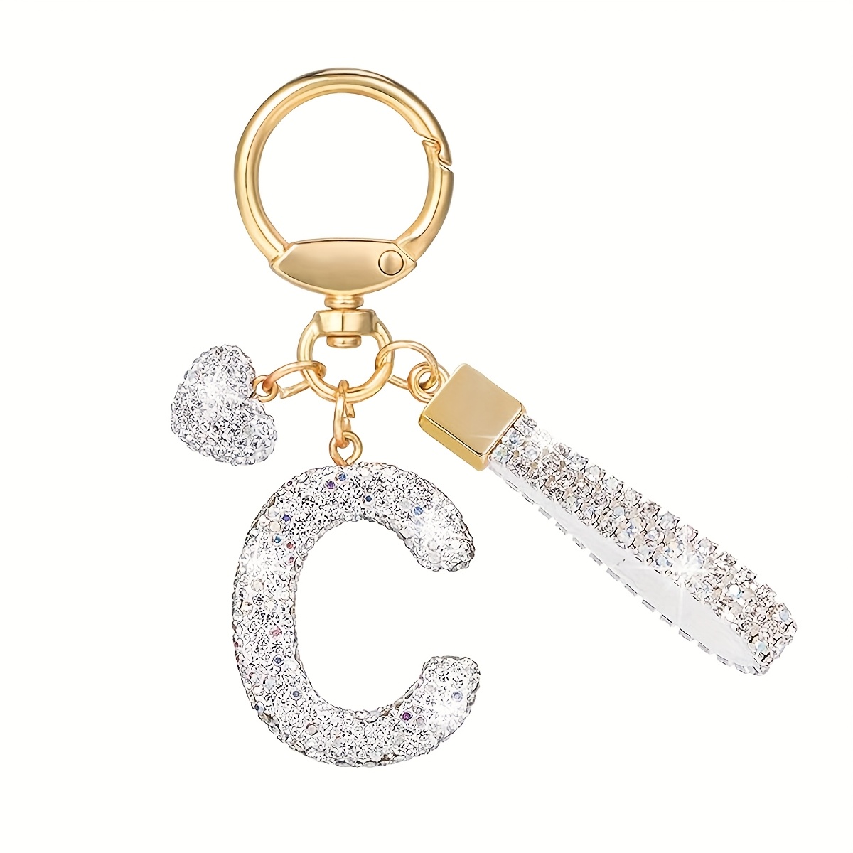 TEMU 1pc Fashion Heart Initial Keychain, Sparkling Full Rhinestone Heart Letter Pendant, Car Key Ring, Cute Backpack Charm For Women, Valentine's Day