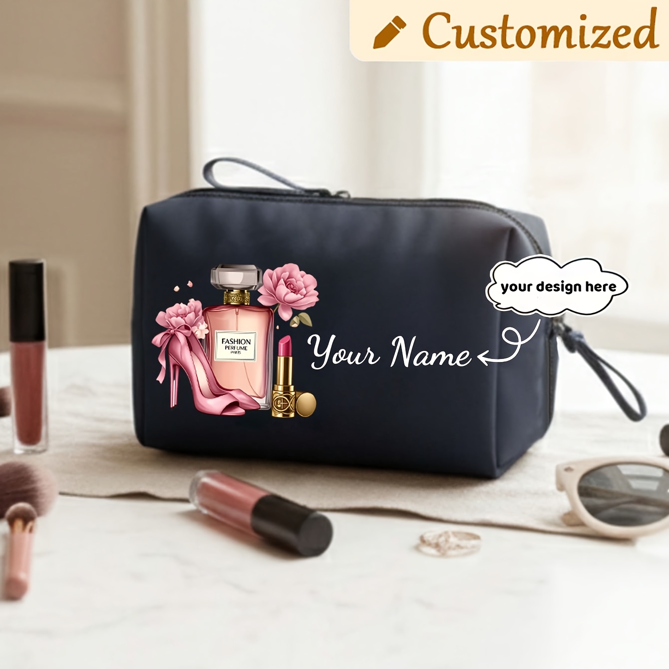 TEMU Beauty Case/Toilette Personalizzata con - Grande Capacit�, Chiusura a Zip per Rossetto//Pennelli, Unisex. e per Appassionati di . per Viaggi/ in