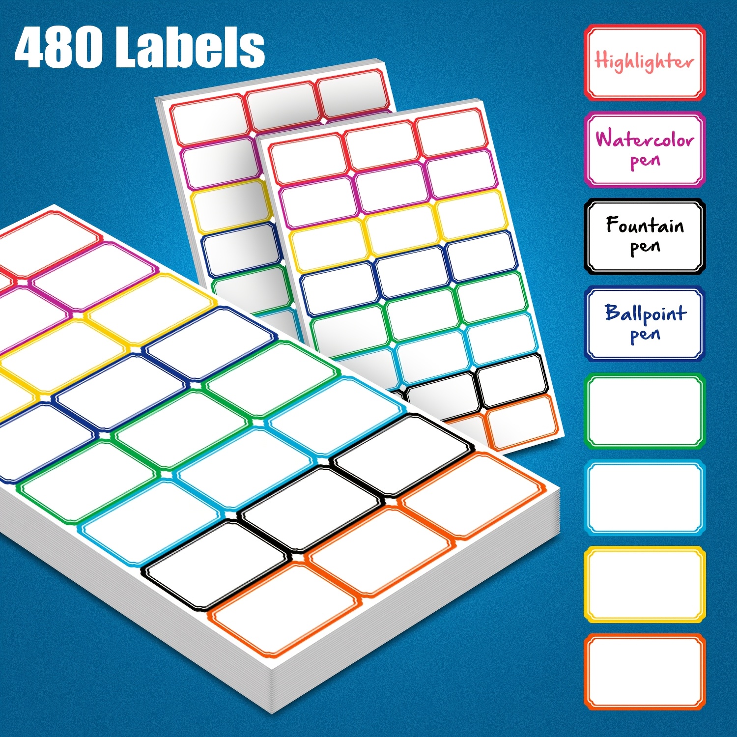 

4x2.5cm 480 Labels 8 Colors Blank &printable Self-adhesive Name Badge Labels Stickers, Colorful Border Tags For Office, School – Category Tags For Organization And Identification