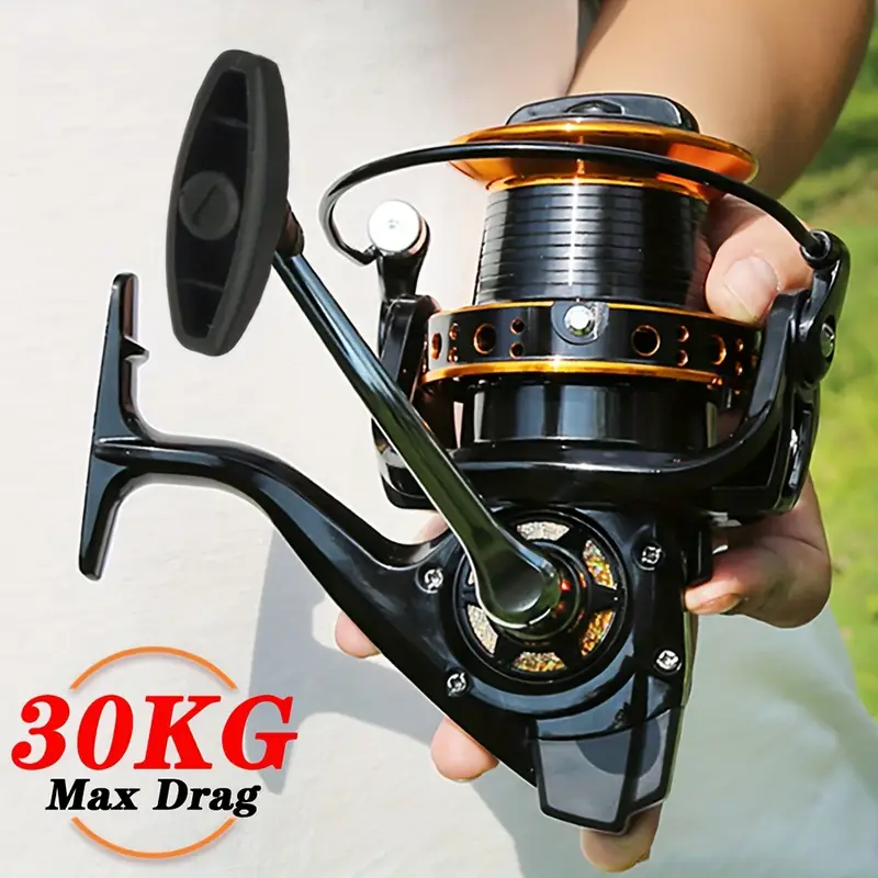 Spinning Reel for Long-Distance Sea Fishing, Models 9000-12000, Designed for * Fishing, Featuring a Metal Handle, Metal Spool, And * Release, with a * Drag Force of 30KG Spinning Reel for Long-Distance Sea Fishing, Models 9000-12000, Designed for * Fishing, Featuring a Metal Handle, Metal Spool, And * Release, with a * Drag Force of 30KG