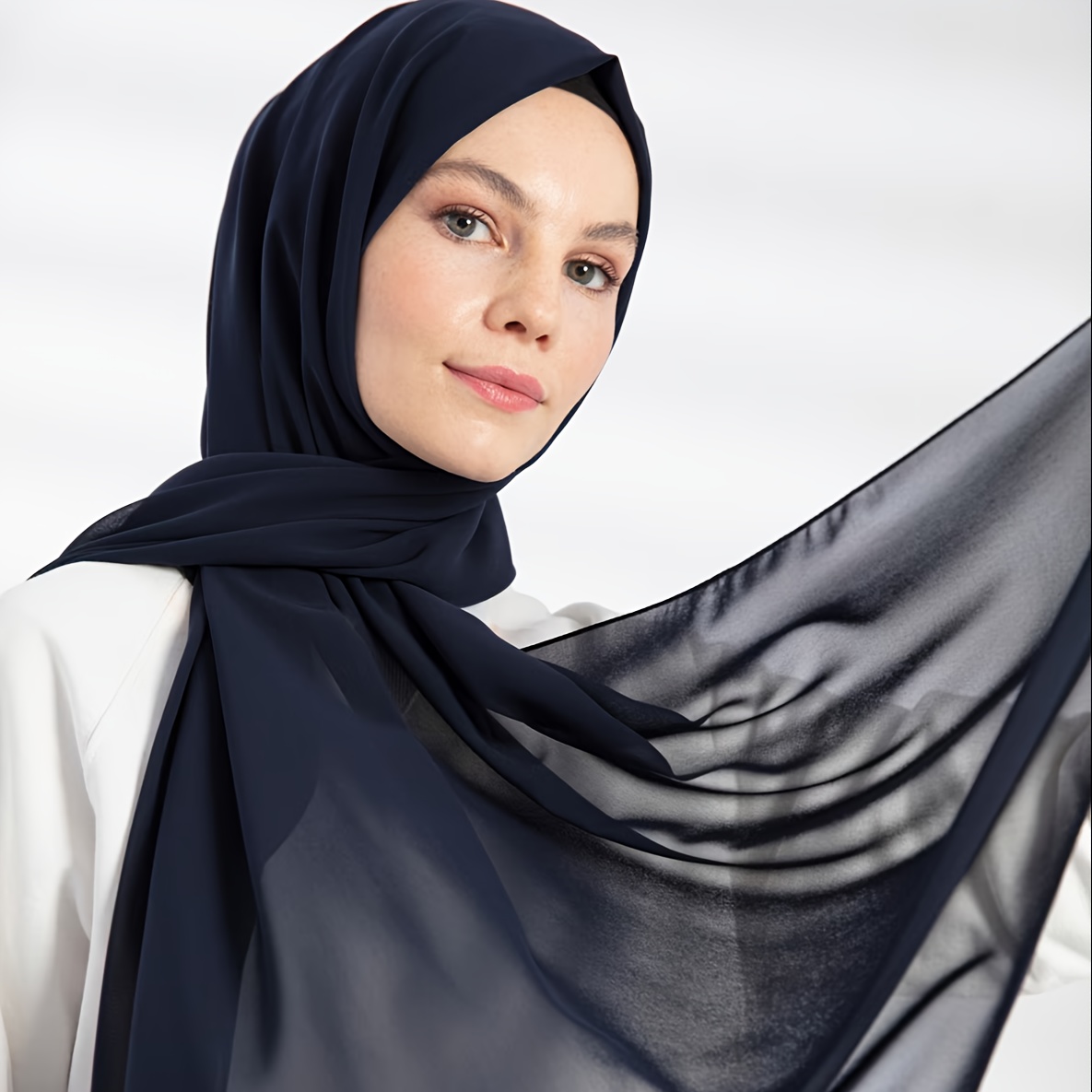 1Pc Women's Chiffon Scarf Exquisite Stitched Edges Solid