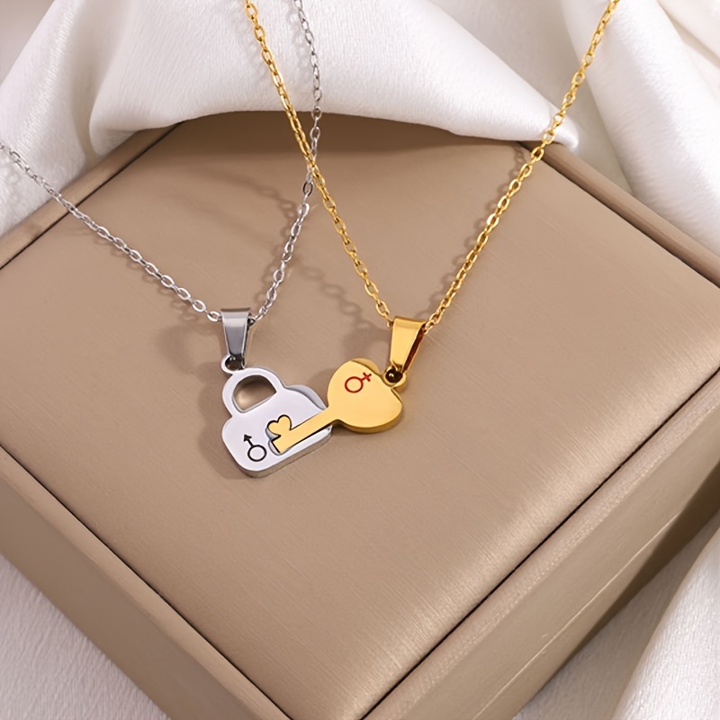 Stainless Steel Lock And Key Necklace For Him And Her 2pcs Stylish