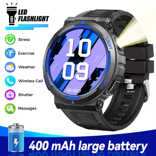 mens watch with led light wireless call answer make calls messages check 53 inch screen with alarm clock large battery capacity smartwatch suitable for and iphone holiday gift