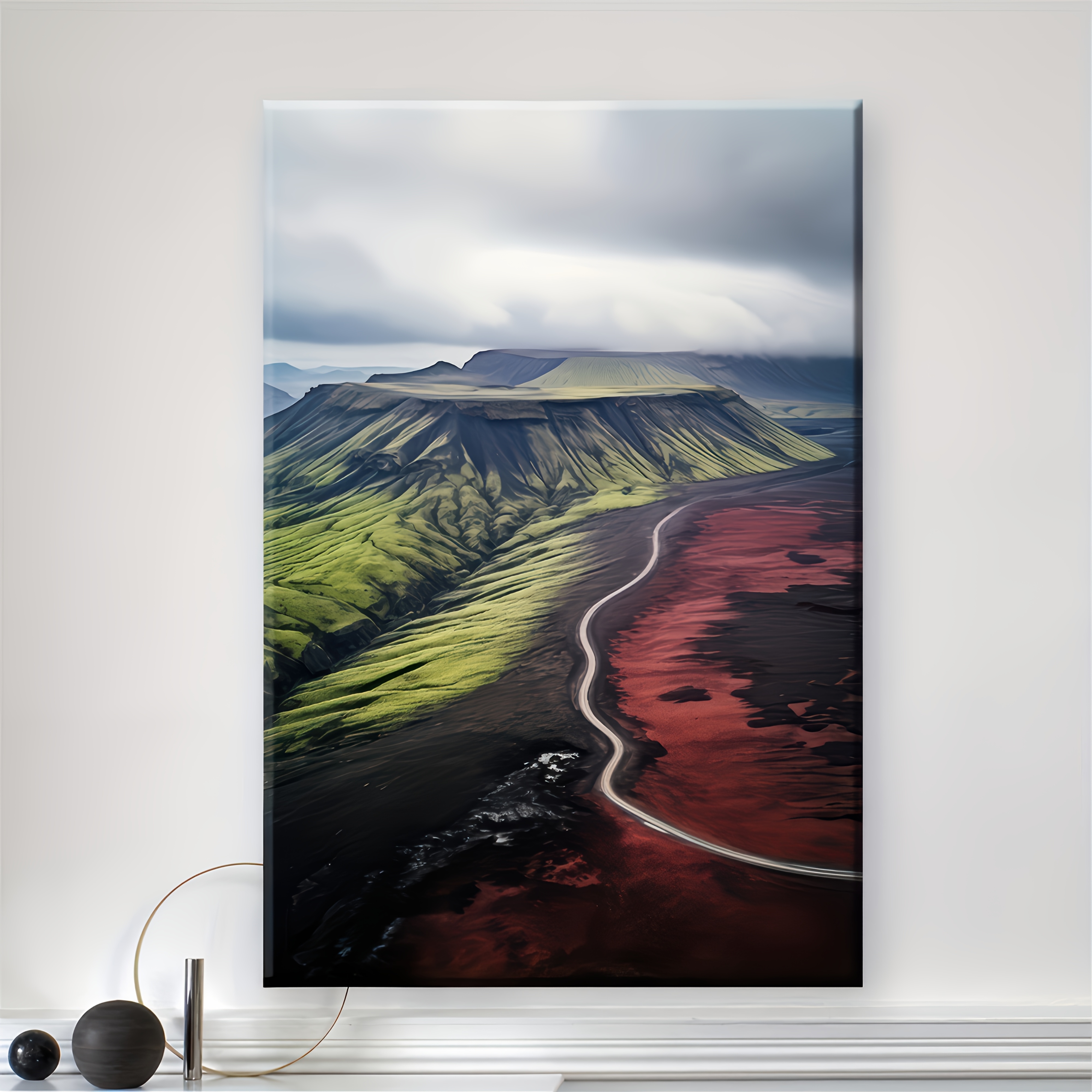 1pc wooden framed icelandic volcano landscape wall art   canvas print with dark clouds     farmhouse   home decor for living room bedroom office bathroom dining room office artwork quality  