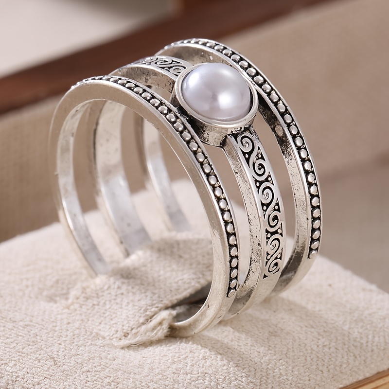 Ladies' Vintage Hand Carved Bohemian Ring Set, Gift-Ready