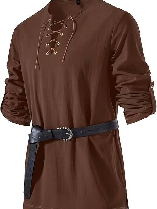 item picture mens medieval retro tie up long sleeve top renaissance mens loose shirt halloween cosplay stage performance outfit european retro ethnic style casual pullover