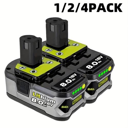 objektbild 1/2/4-pack uppgraderad 8.0ah 18v litiumjonbatteri kompatibel med ryobi one+ / /p104/p105/p107/p108/p109/p122 trådlösa borrmaskiner, sågar, häckklippare, lövblåsare - högkapacitets snabbladdningsersättning ( indikator)