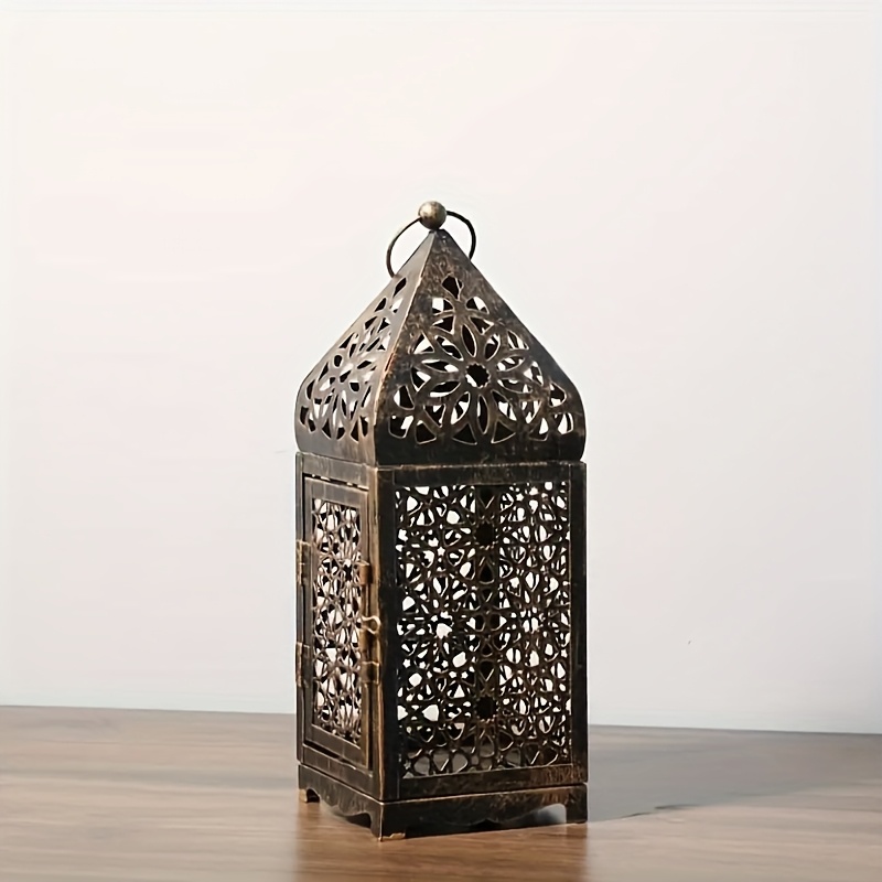 TEMU Moroccan-inspired Metal Candle Holder Featuring Detailed Cut-out Designs, Perfect For Tabletop Decoration During Weddings And Holidays. Candles