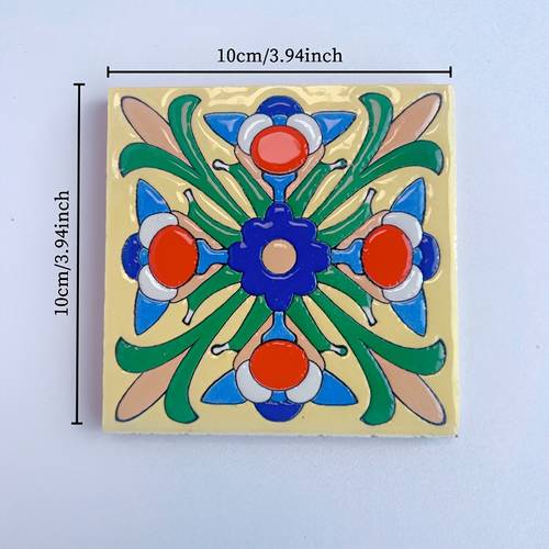 1 set of glazed wall tiles with 8pcs 10 x 10cm colored mandala patterns 3d three dimensional effect waistline tiles anti slip and wear resistant easy to clean used as decorative materials for countertops walls and steps