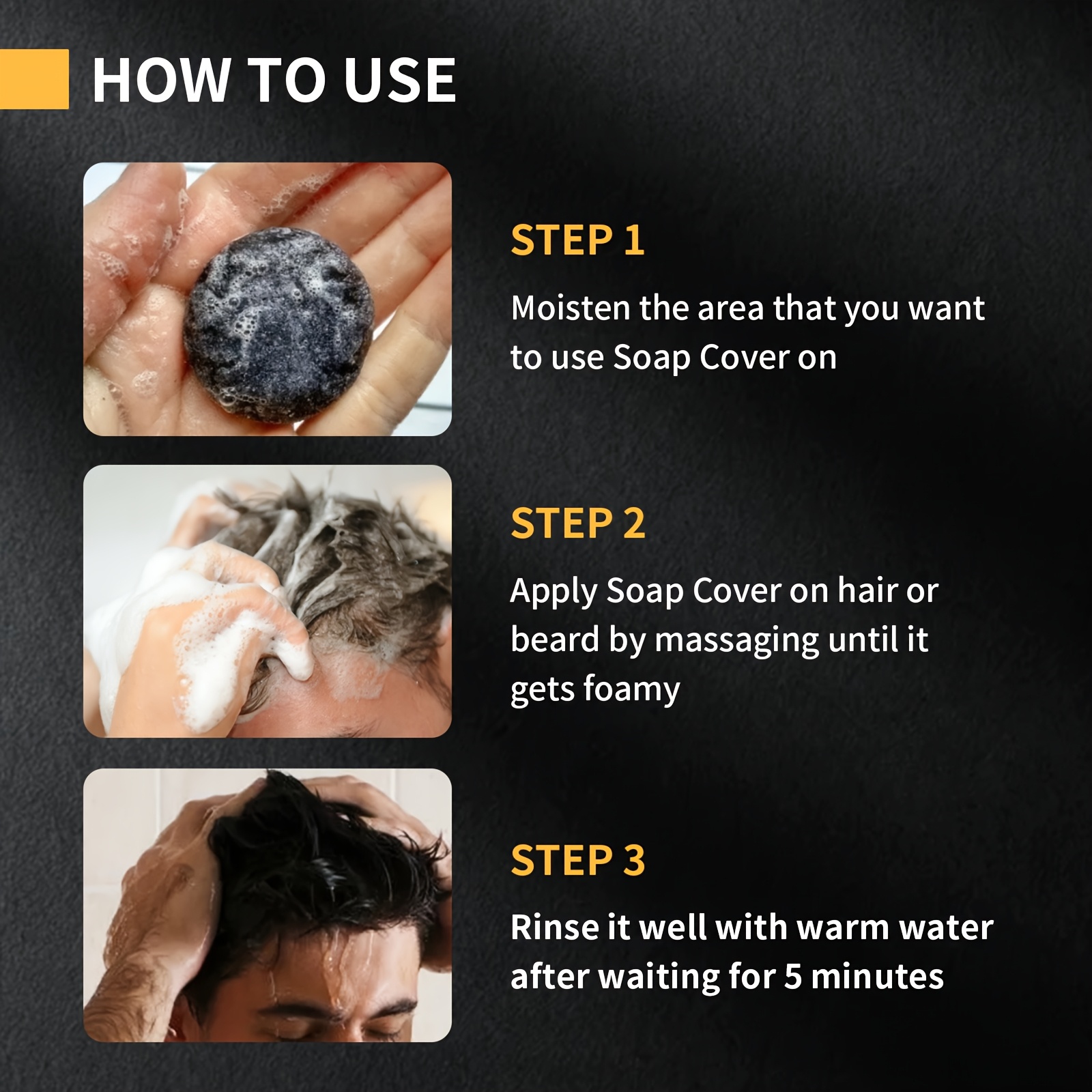 2-Pack Black Hair Soap for Men, 50g Each, Phthalate-Free, Spice Scented, Glycerin-Enriched, Moisturizing & Cleansing, All Skin Types, Body Use, Strengthens & Brightens Hair