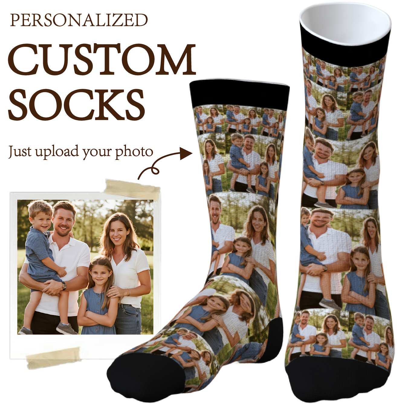 TEMU 1 Pair Custom Photo Socks - Custom Face/ Photo, Couple/anniversary/valentine's Day/wedding Gift, Fun Romantic Design, Men's Fashion Unique
