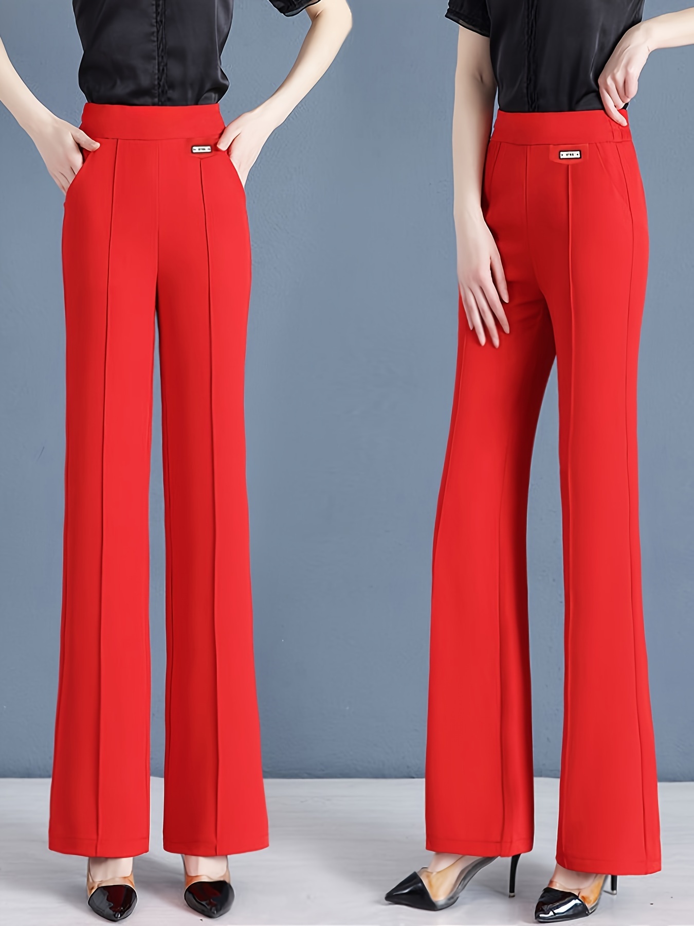 solid leg pants elegant high waist pants - Temu