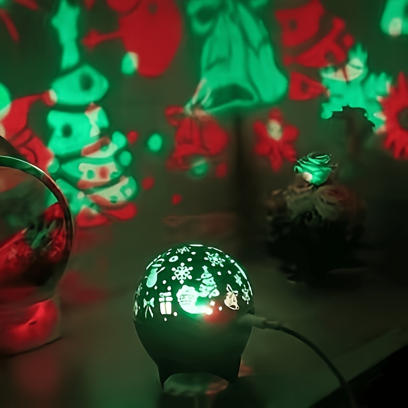 TEMU 1pc Christmas Projection Lamp - 360-degree Manual Rotation Festive Pattern Mood Light - Powered Bedroom Night Light, Suitable For Birthday