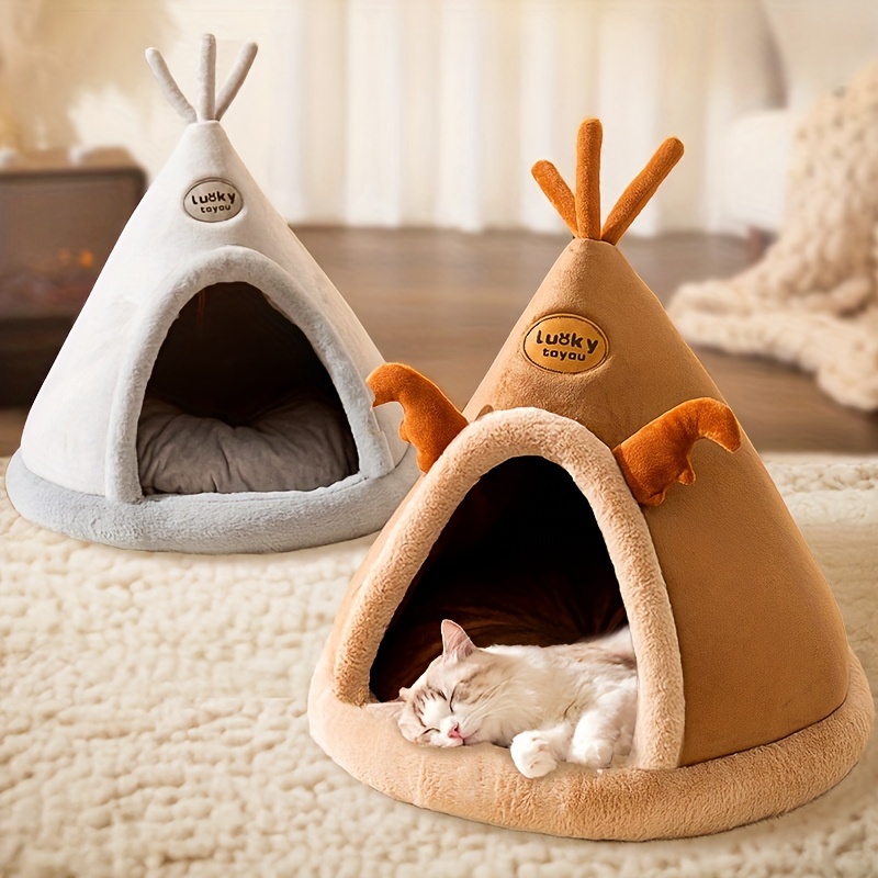 

1pc Cartoon Reindeer-shaped Pet Tent, Polyester Fiber House, Cozy Style Bed For Extra Small To Small Breeds, Easy