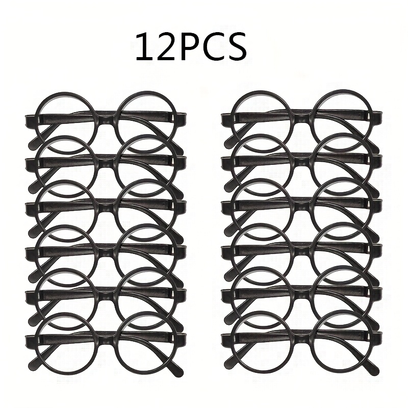Image of Gift For Her/him 12pcs Black Round Frame Glasses - No Lenses, Halloween Cosplay Wizard, Detective Costume Additions, Suitable For Themed Party Outfits, Fun Decorations Christmas Halloween
