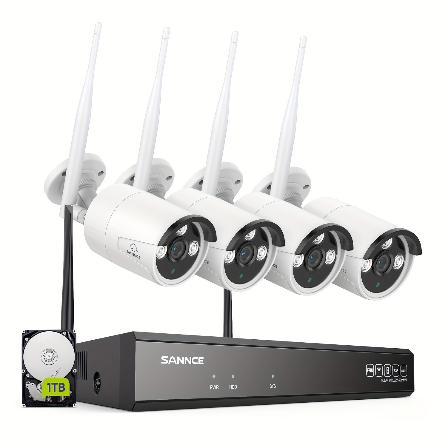 Image of Sannce 10-channel 3mp Wireless Security System 5mp Nvr With 4x 3mp Wireless Wifi Cameras, 2-way Audio, Human Detection, 24/7 Recording, 100 Ft Night Vision, 1tb Hard Drive.