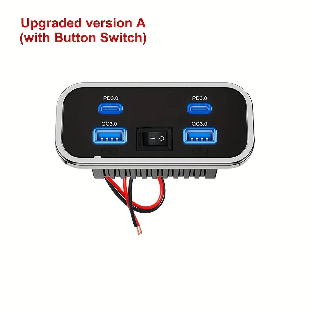 12v Usb Outlet Panel Wall Mount, Usb C And Dual Qc 3.0 Car Usb Port Charger Socket With Led Voltage Display Or Button Switch For Rv Truck