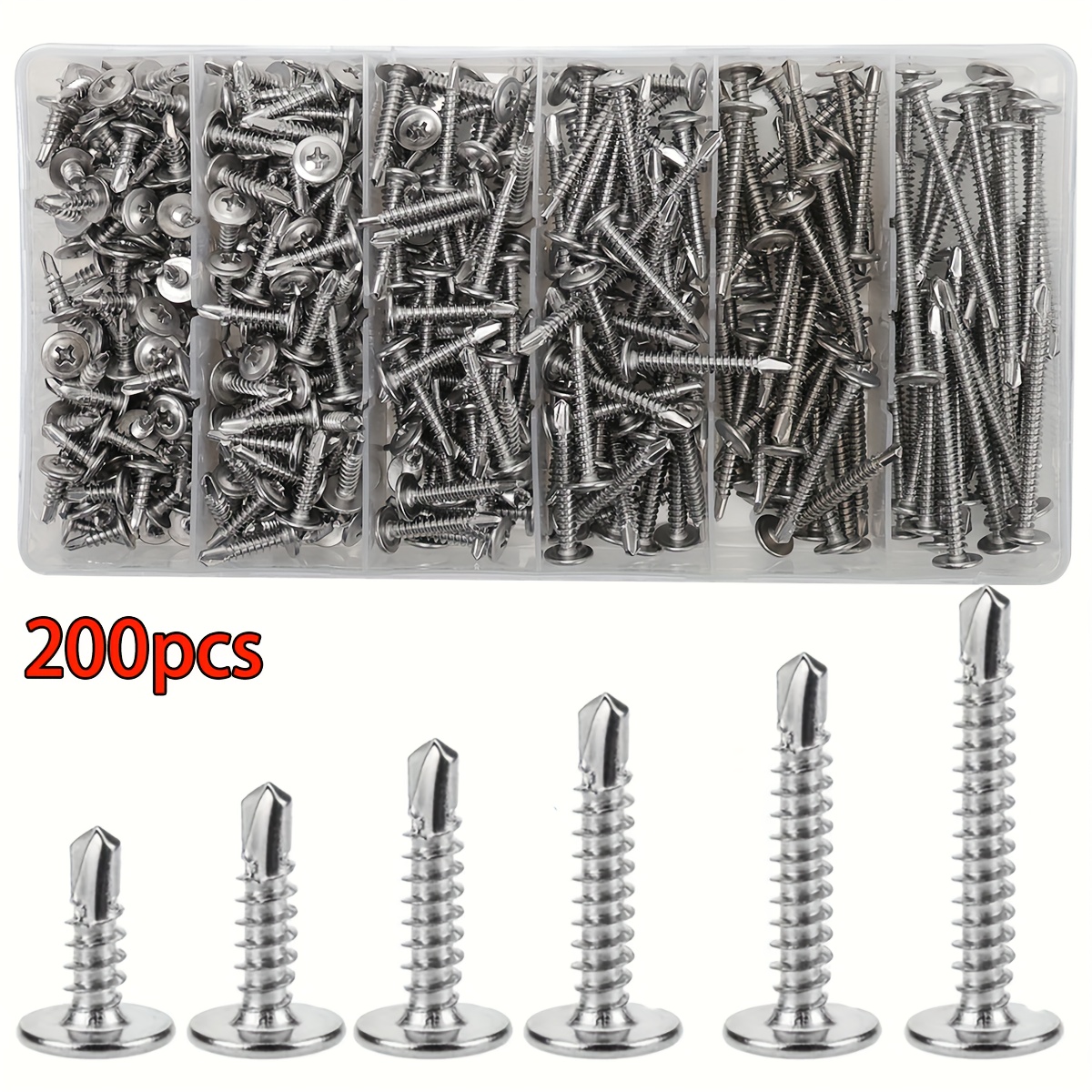 E-shop 200 Stück/410 Edelstahl Kreuzkopf-Selbstbohrschrauben, M4.2 großer Flachkopf-Selbstbohrschrauben, Rundkopf-Selbstbohrschrauben mit Einsätzen,